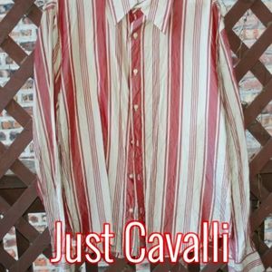 Just Cavalli dusty red/white striped shirt long sleeve.